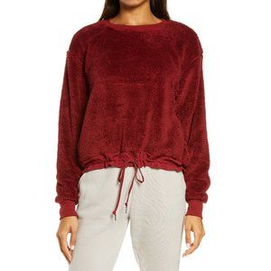 NWT Women's Zella Furry Fleece Gathered Waist Pullover Red Size M $120 G397